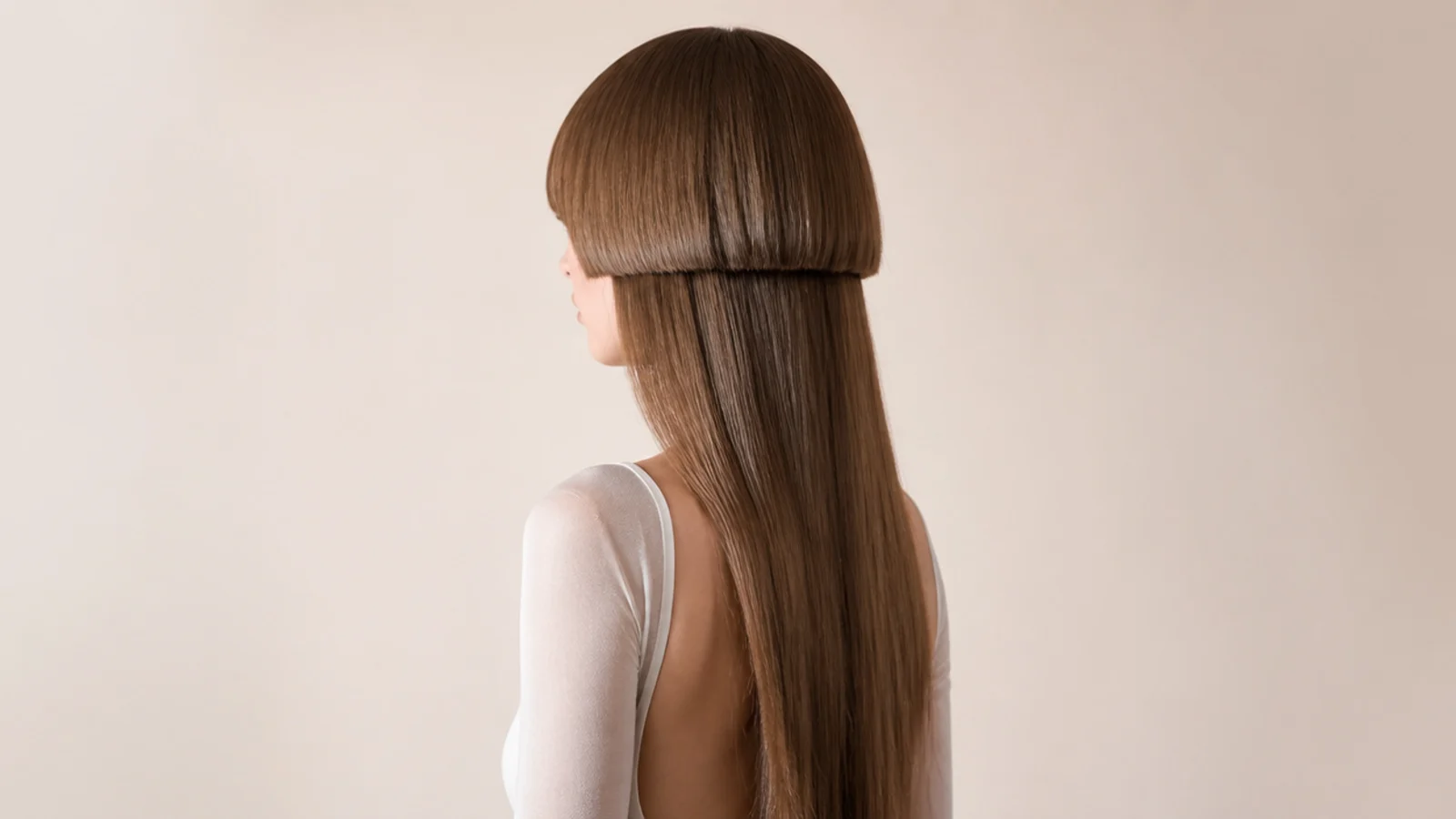 Waist length hair with softly tapered razored ends beneath a blunt top layer