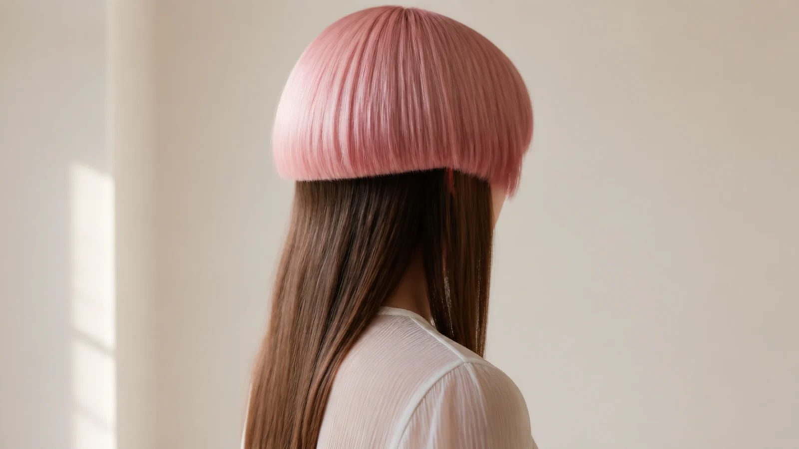 A rose pink top layer above brown lengths that darken toward the ends