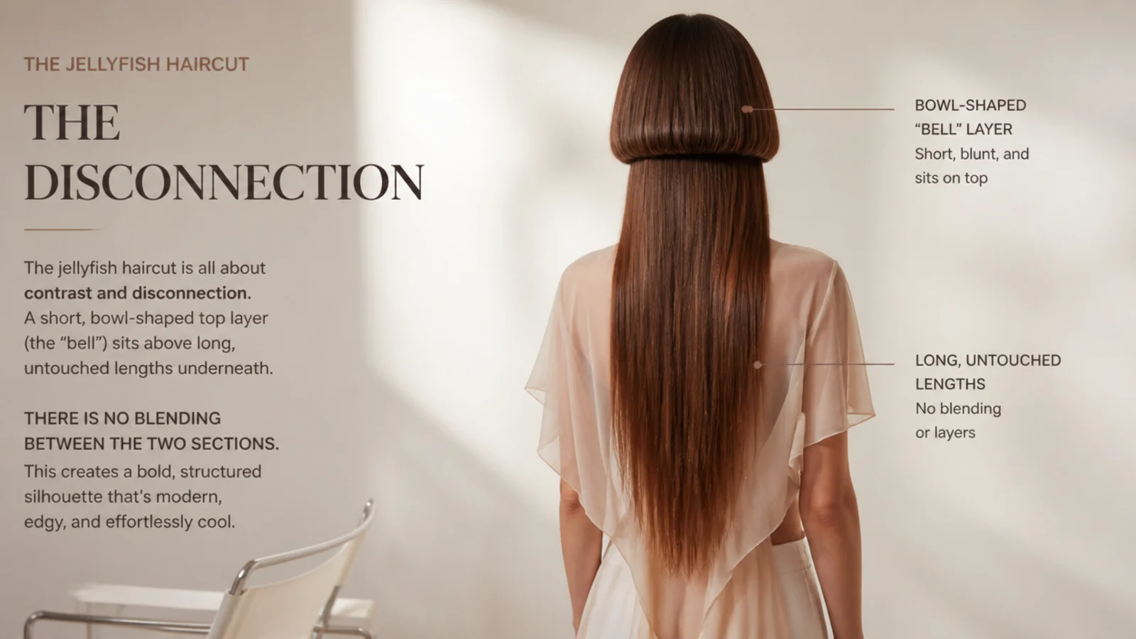 Side view of a rounded blunt top layer in a light shade stepping away from darker lengths beneath