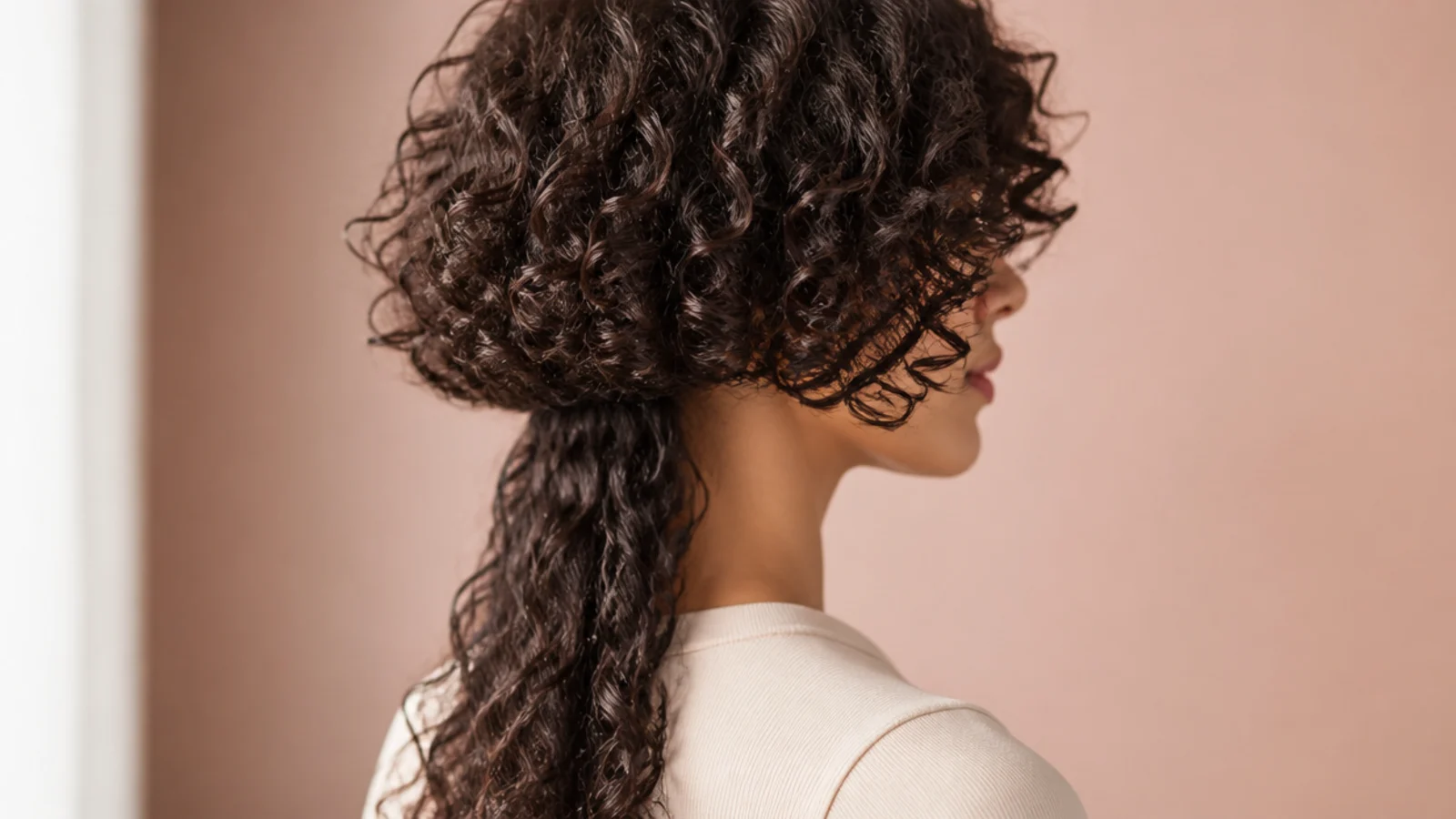 Wide loose spirals forming a rounded layer at cheekbone height