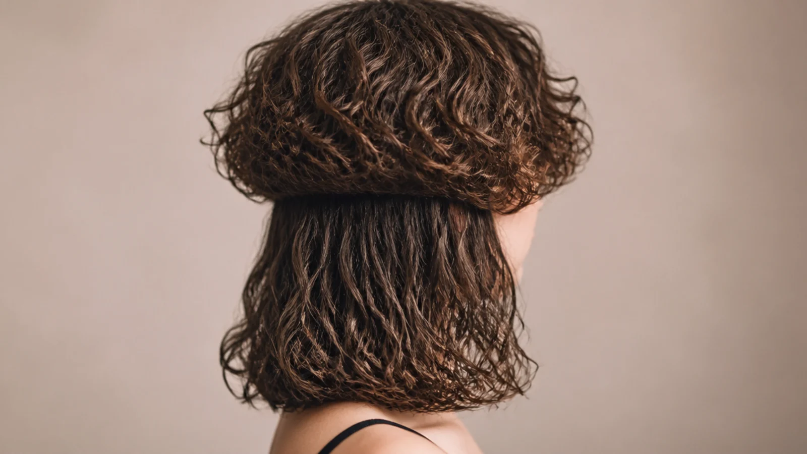 A compact curly top layer cut close at the sides above longer lengths