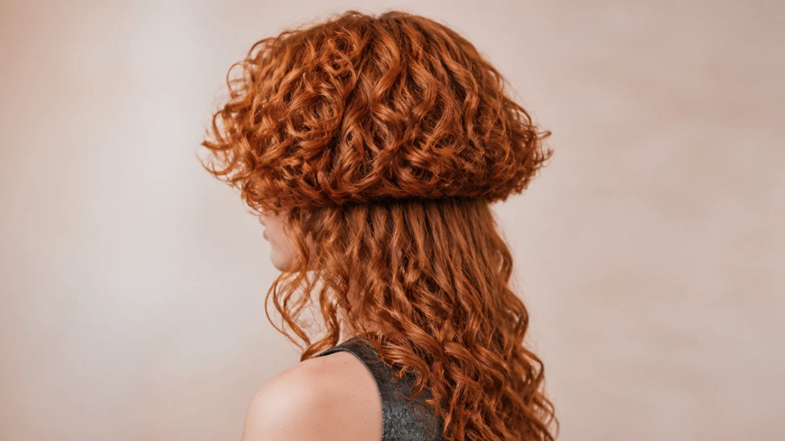Warm copper curls in a stepped two length shape under soft daylight