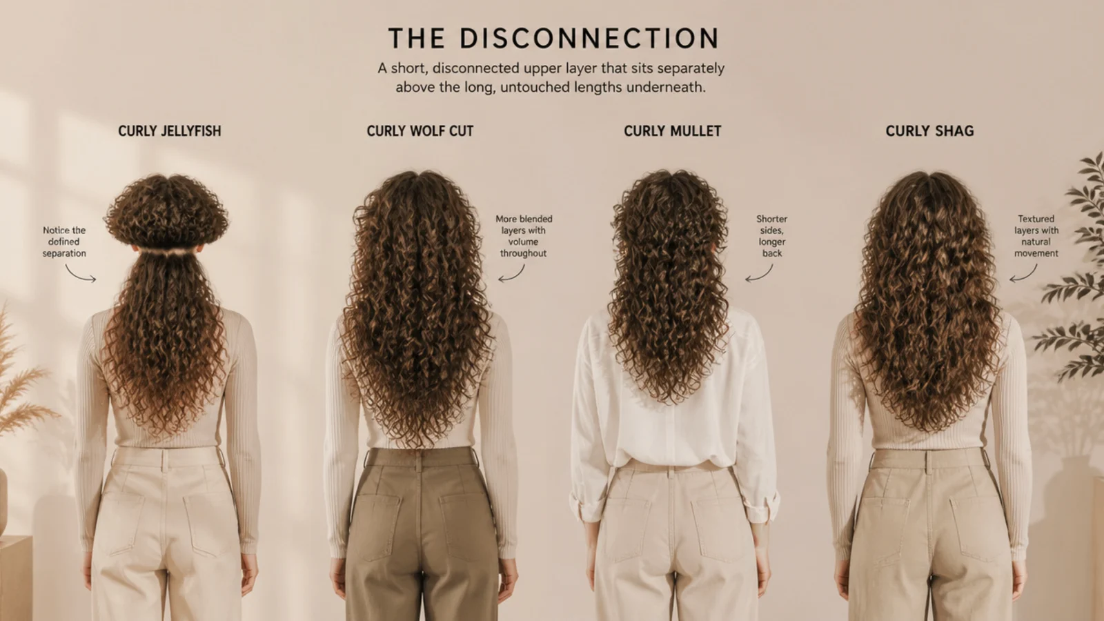 Three curly cuts photographed together showing one stepped shape beside two blended ones