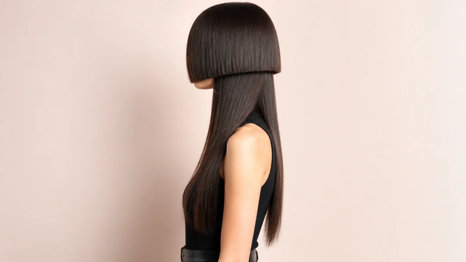 A jaw length top layer above hair falling all the way to the waist