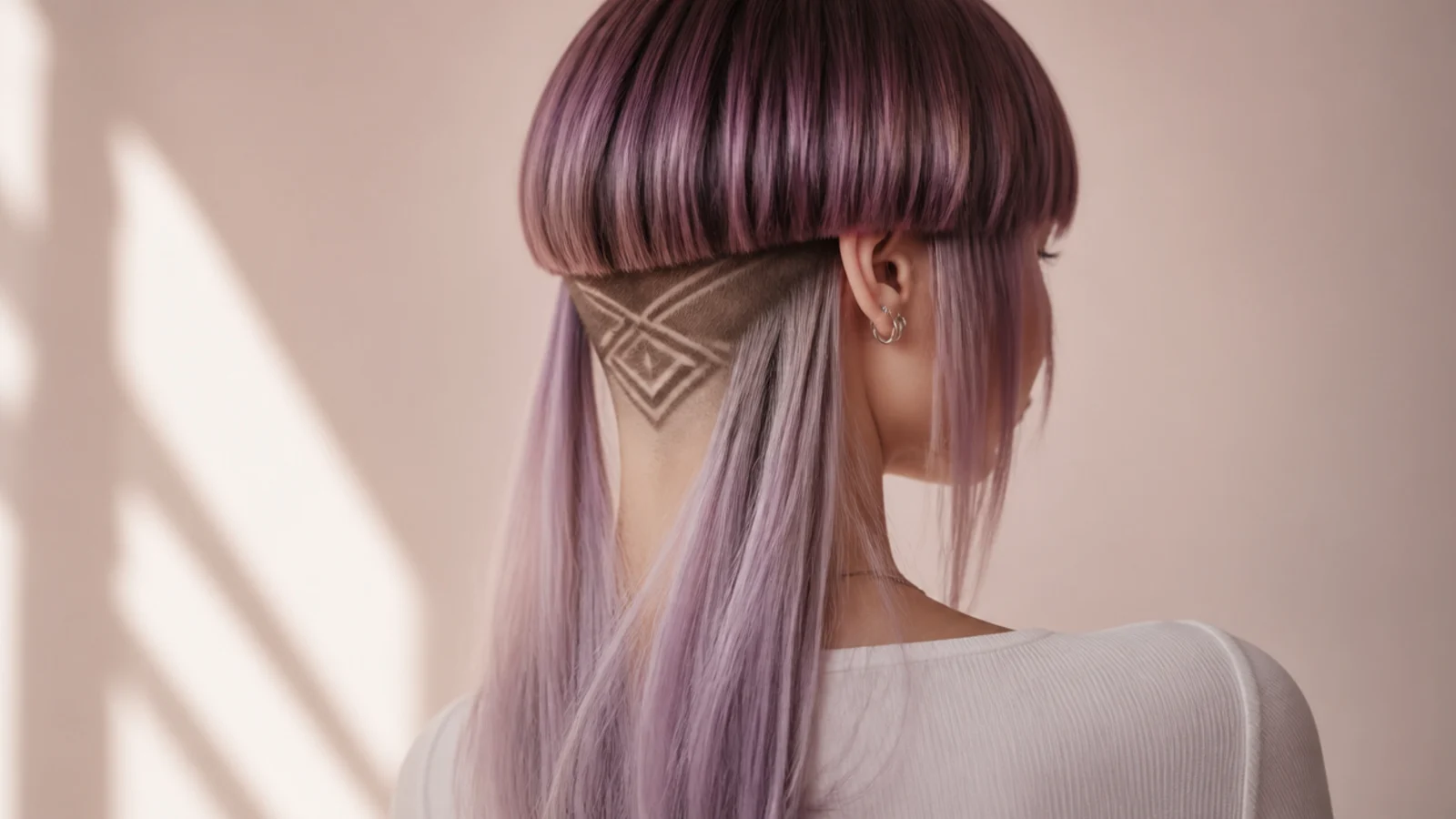 Straight carved lines cut into the closely clipped hair at the neck