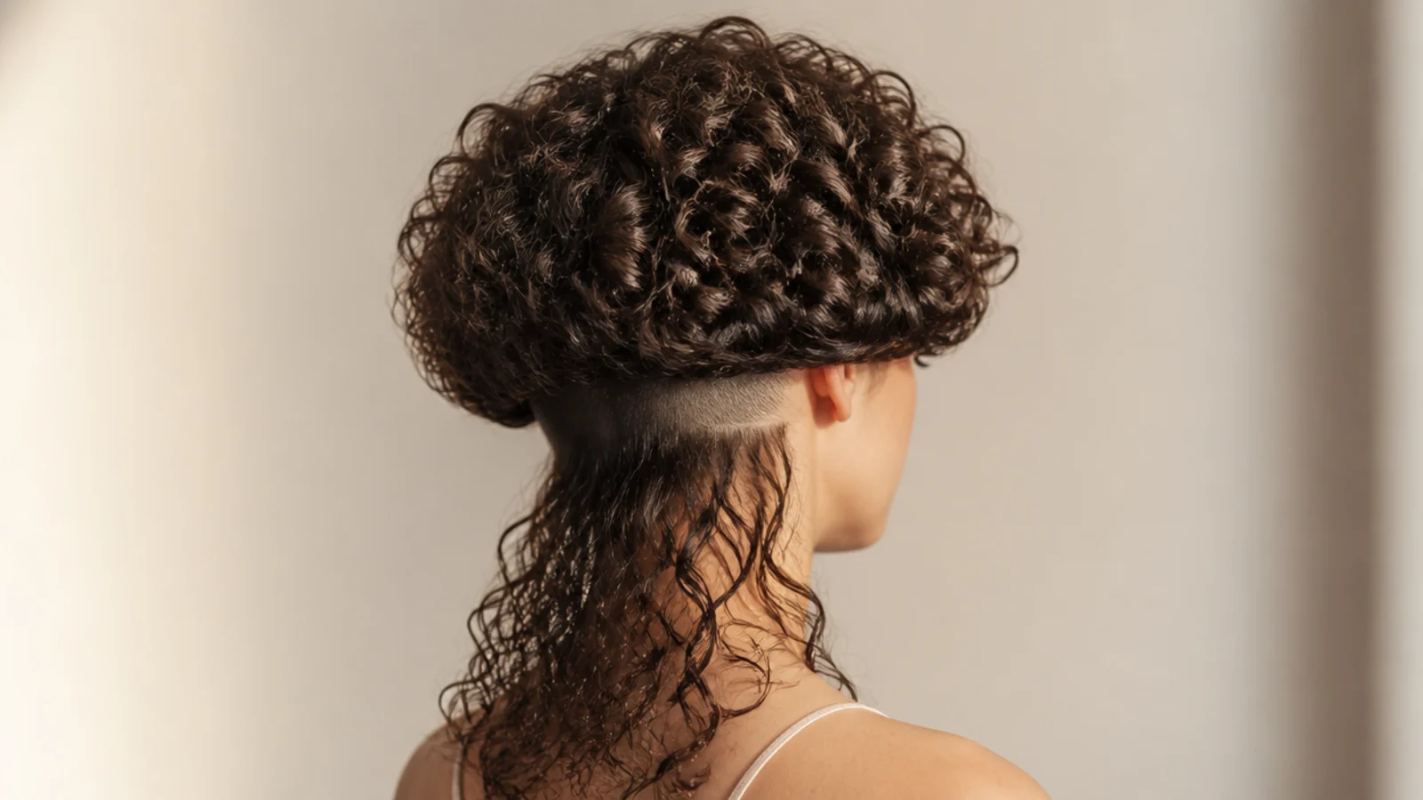 A curly rounded top layer above a closely shaved lower section