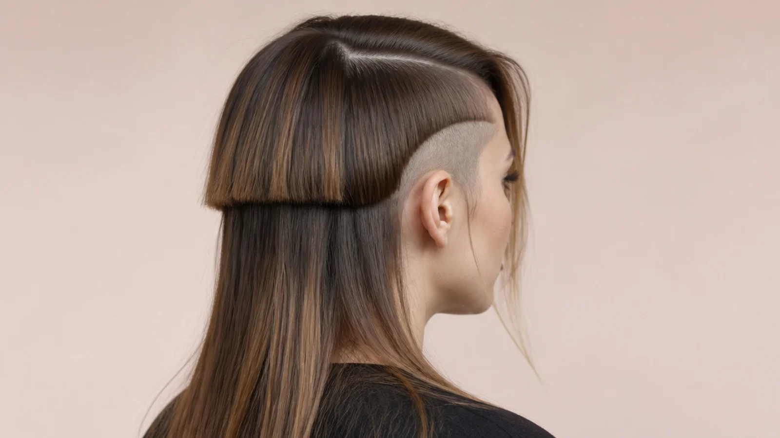 Hair swept across a deep part with one side shaved close underneath