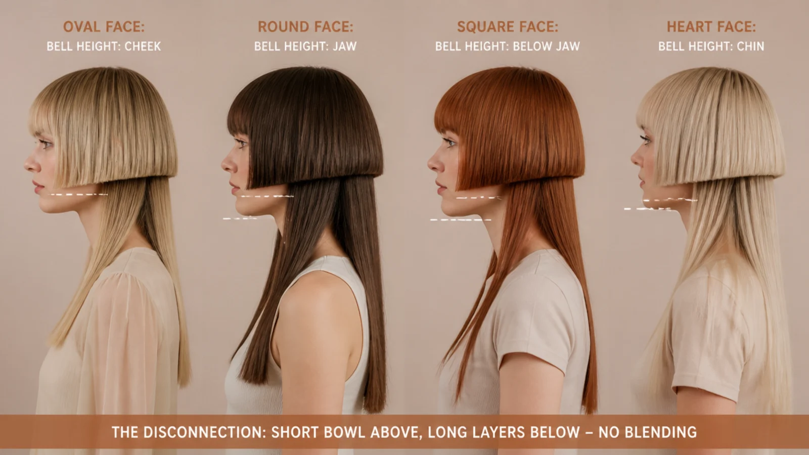 A comb held horizontally against a face at three different heights