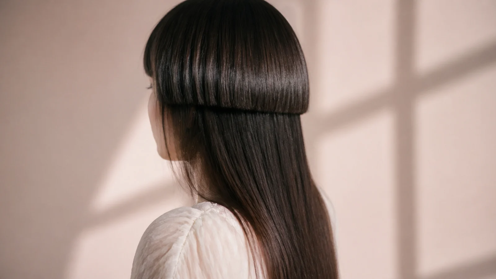 A phone showing a grid of haircut photographs held in one hand