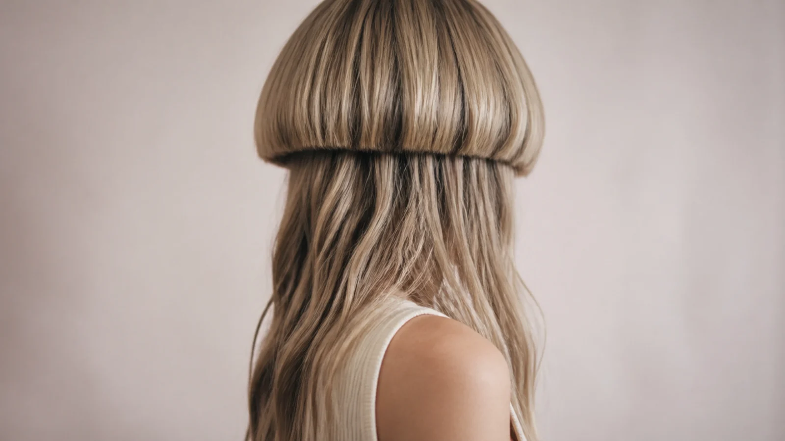 Long hair held out to show where the ends fall down the back