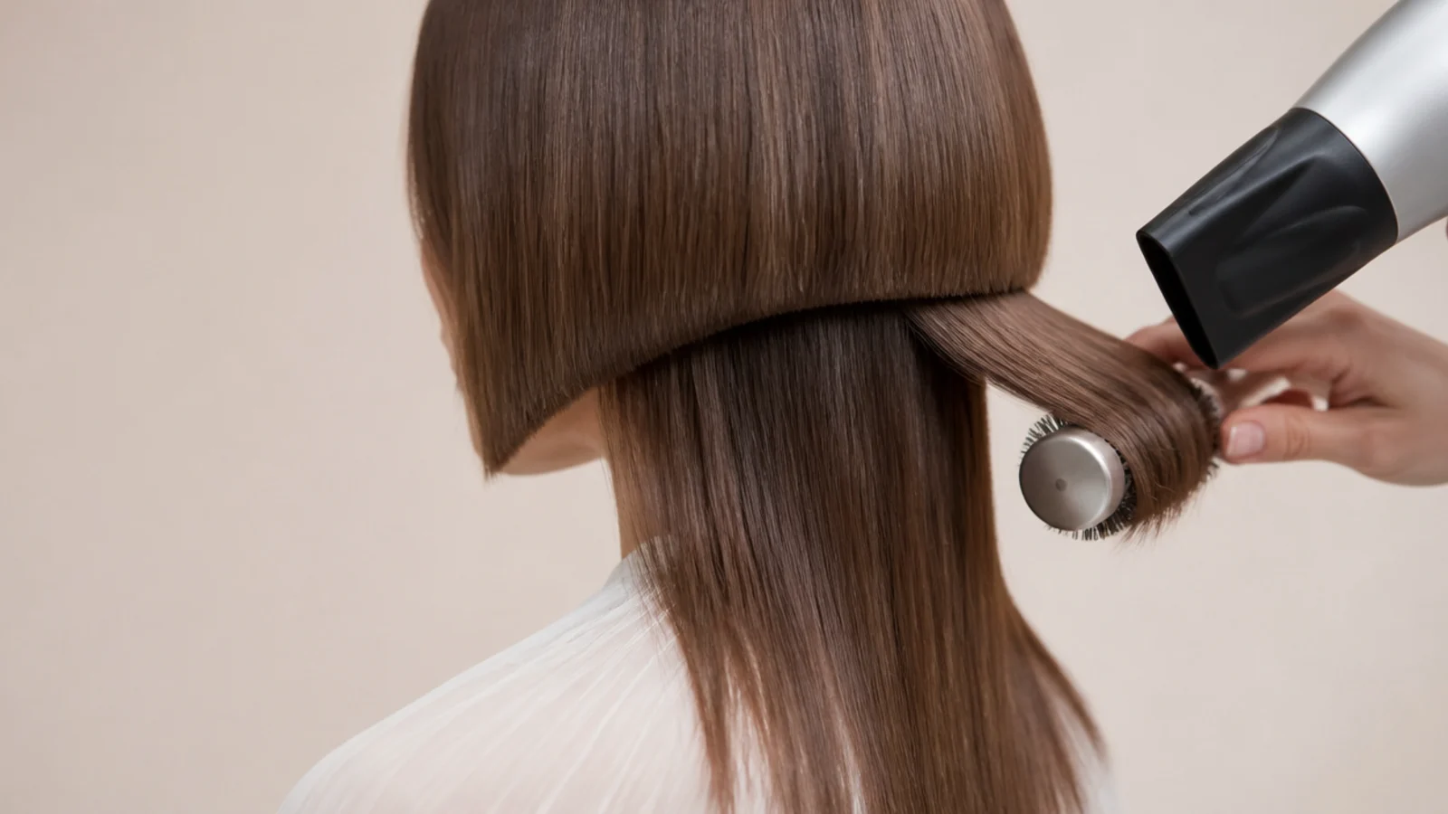 A round brush rolling the ends of the top layer under a dryer nozzle