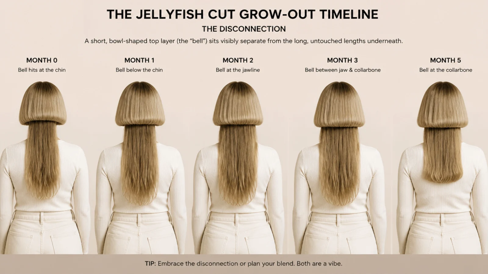 A grown out top layer sitting close against the long hair beneath it