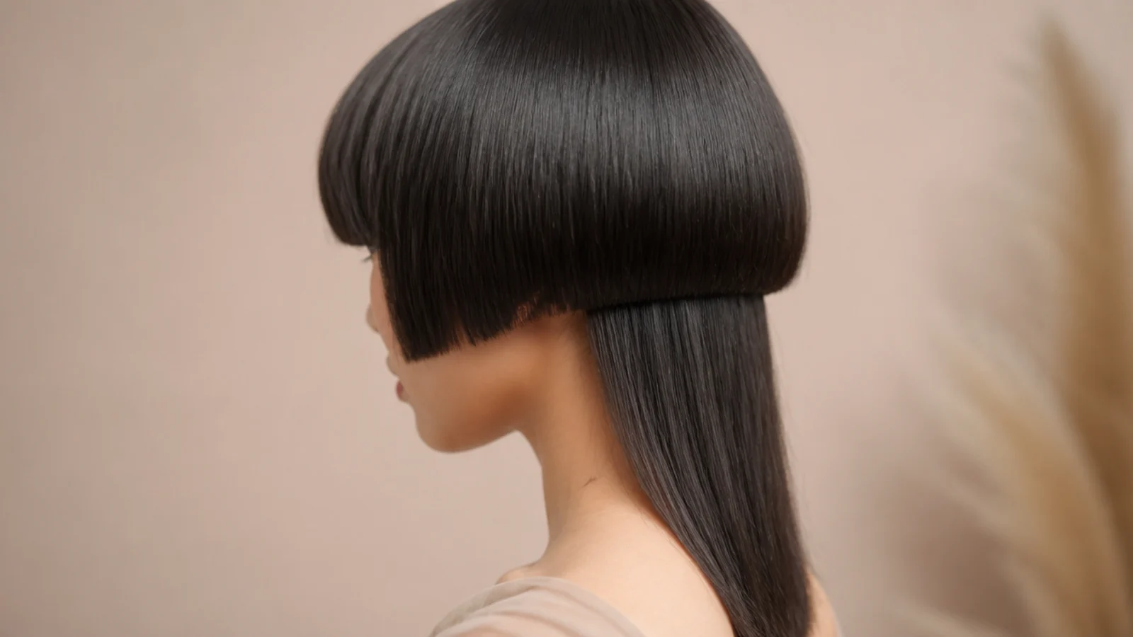A thick straight fringe cut level across the eyebrows