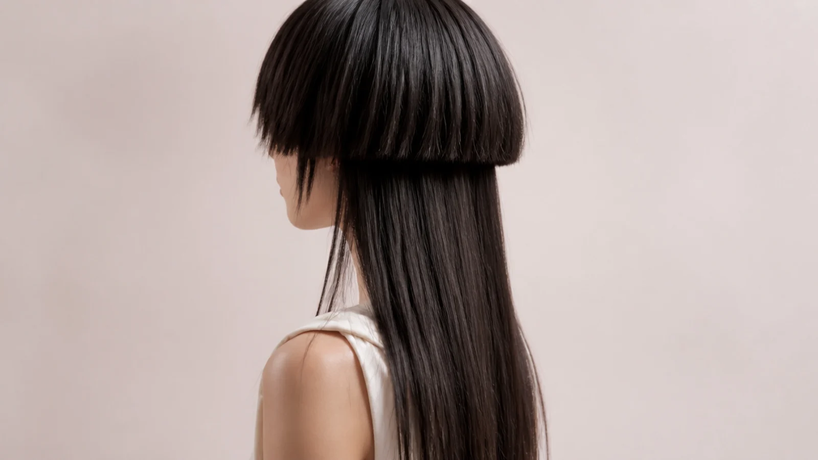 Roughly point cut bangs with separated uneven ends across the forehead