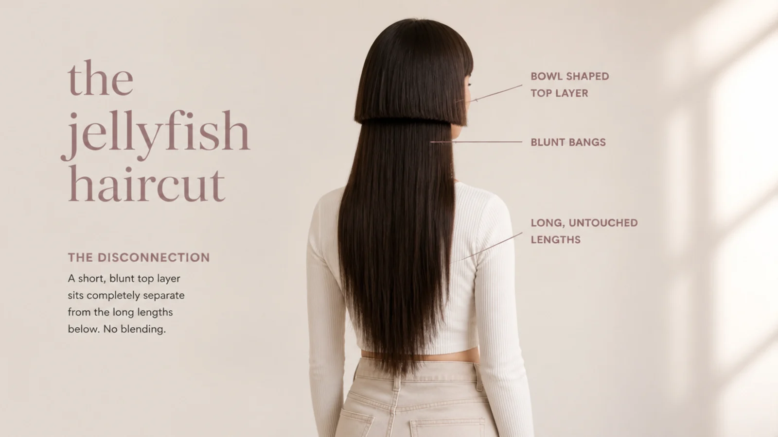A rounded top layer combed forward showing where the fringe is taken from the section