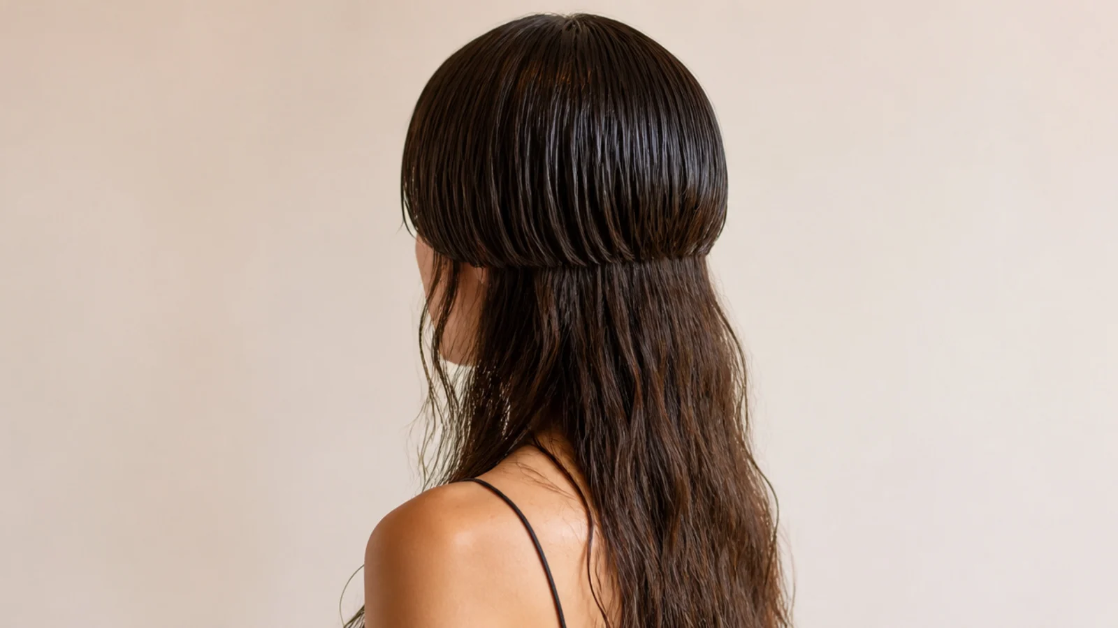 A high shine gelled upper layer above matte dry lengths