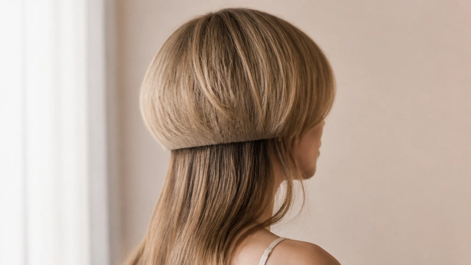 A round brush turning the ends of the short layer under the dryer