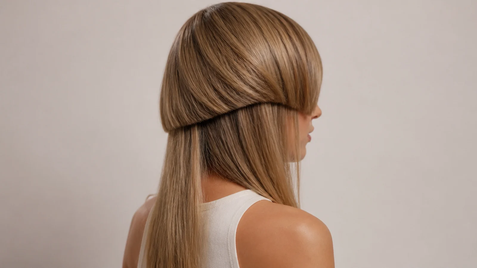 A deep side parting sending most of the short layer to one side