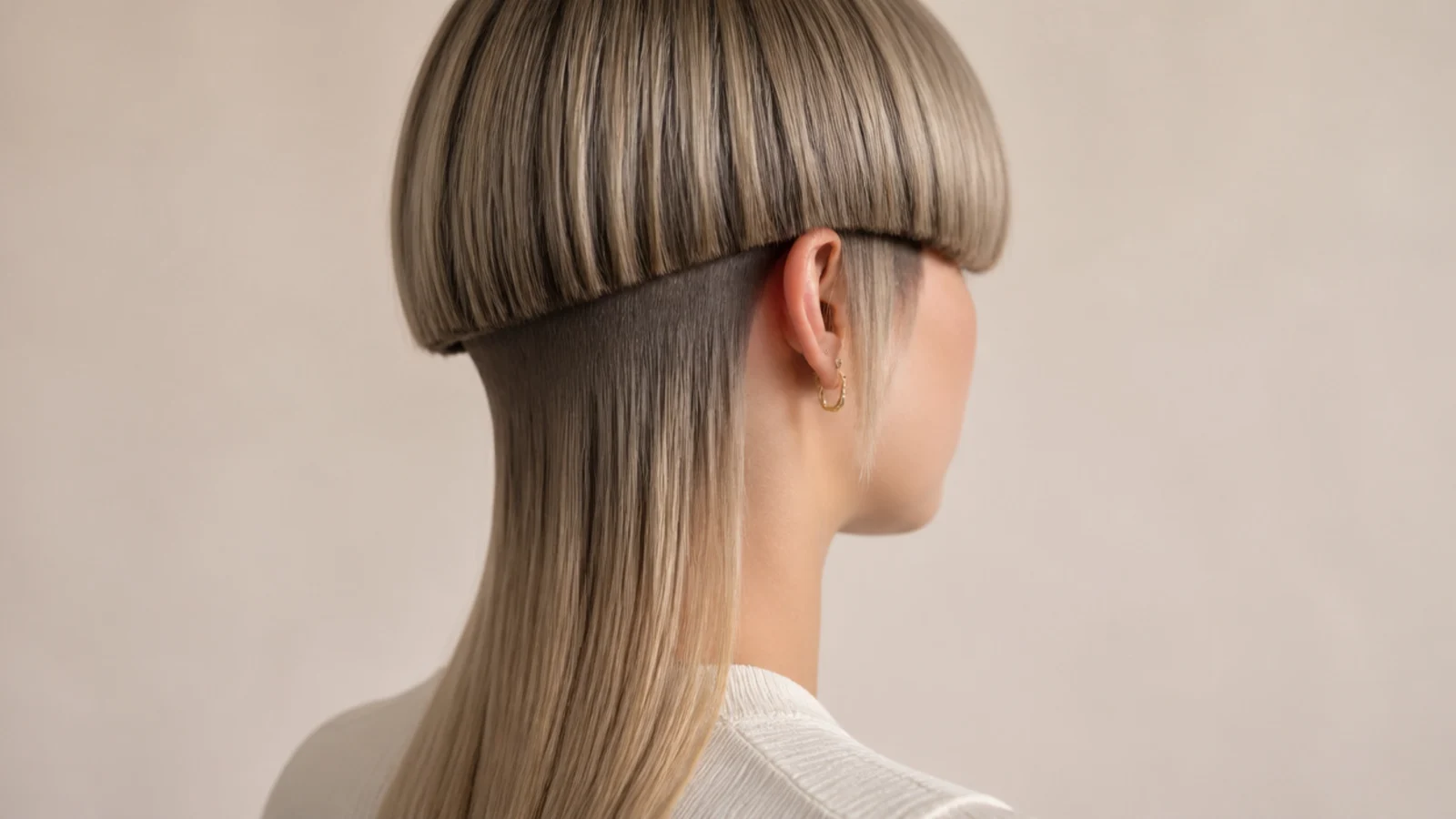 Hair lifted to show a shaved section at the nape