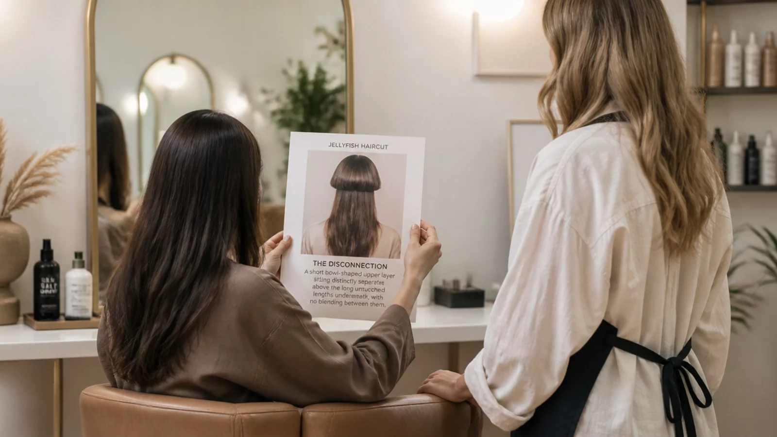 A stylist measuring the distance between the short hem and the long ends