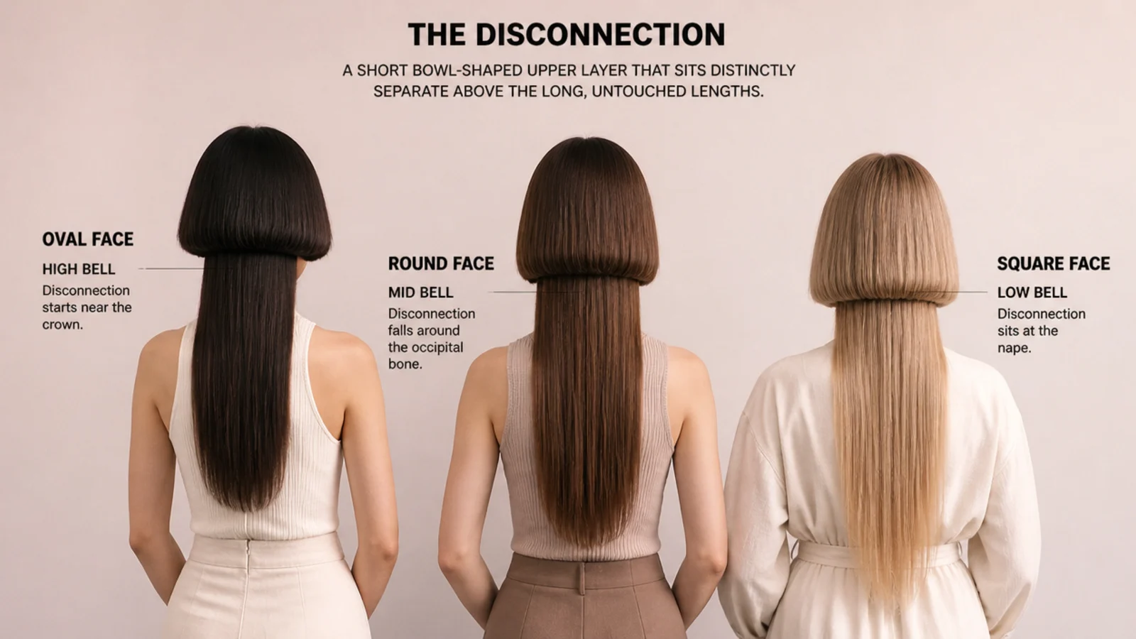Front view with the short layer ending level with the jaw