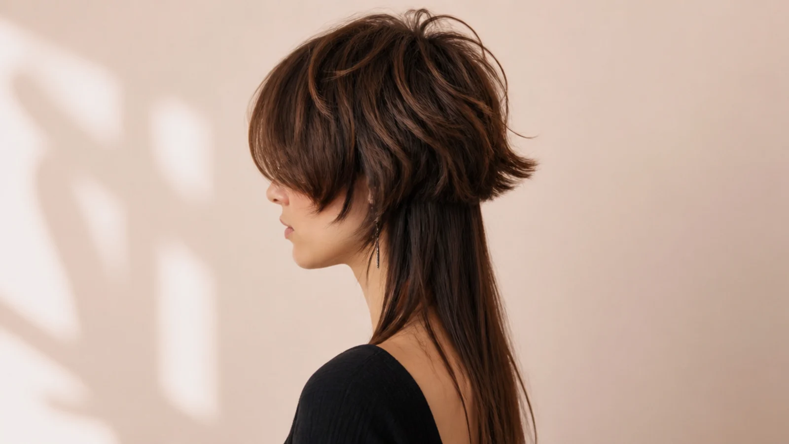 A long oval face shown with two contrasting layer shapes