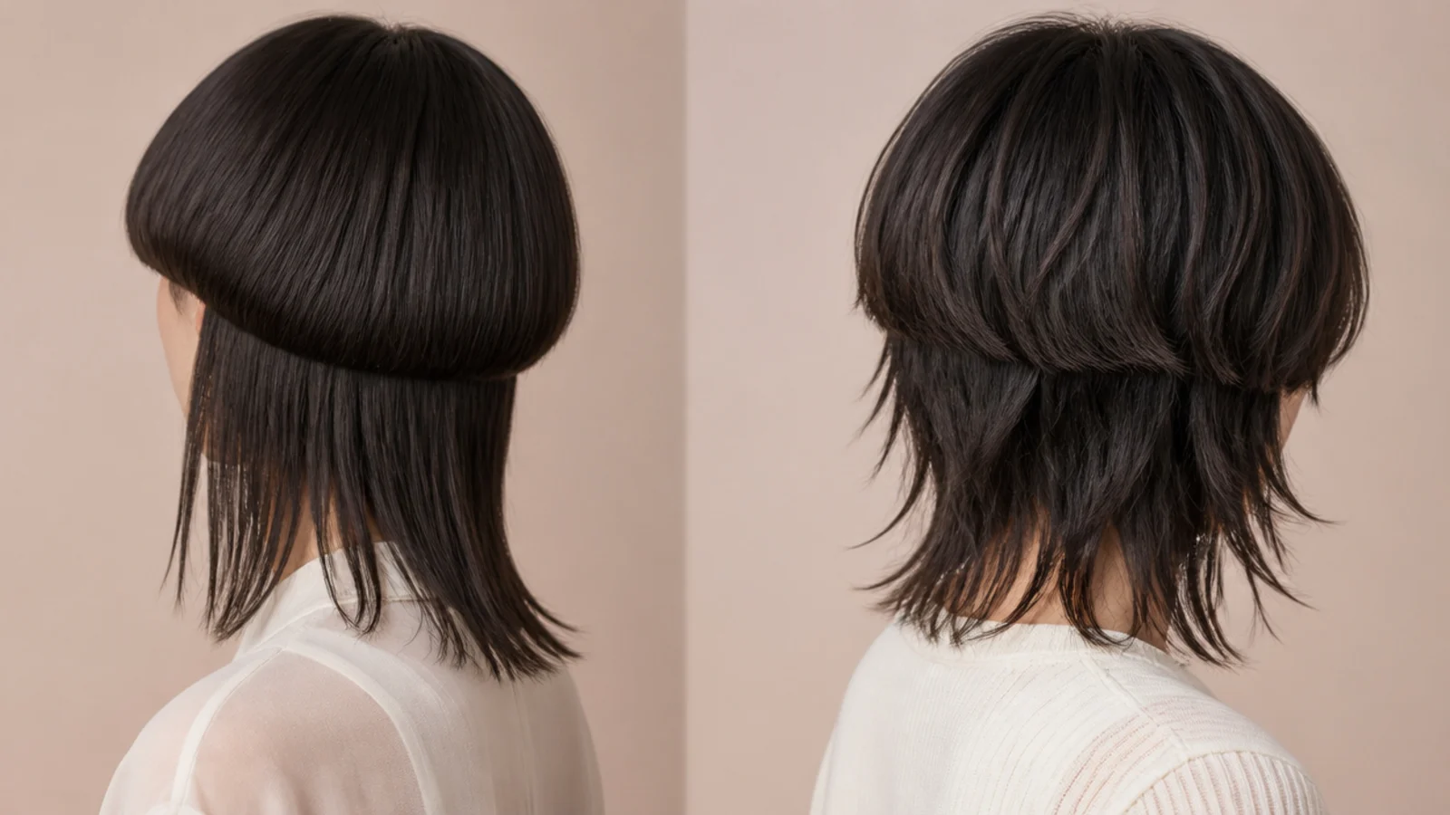 Shoulder length hair shown in a stepped cut and a graduated one
