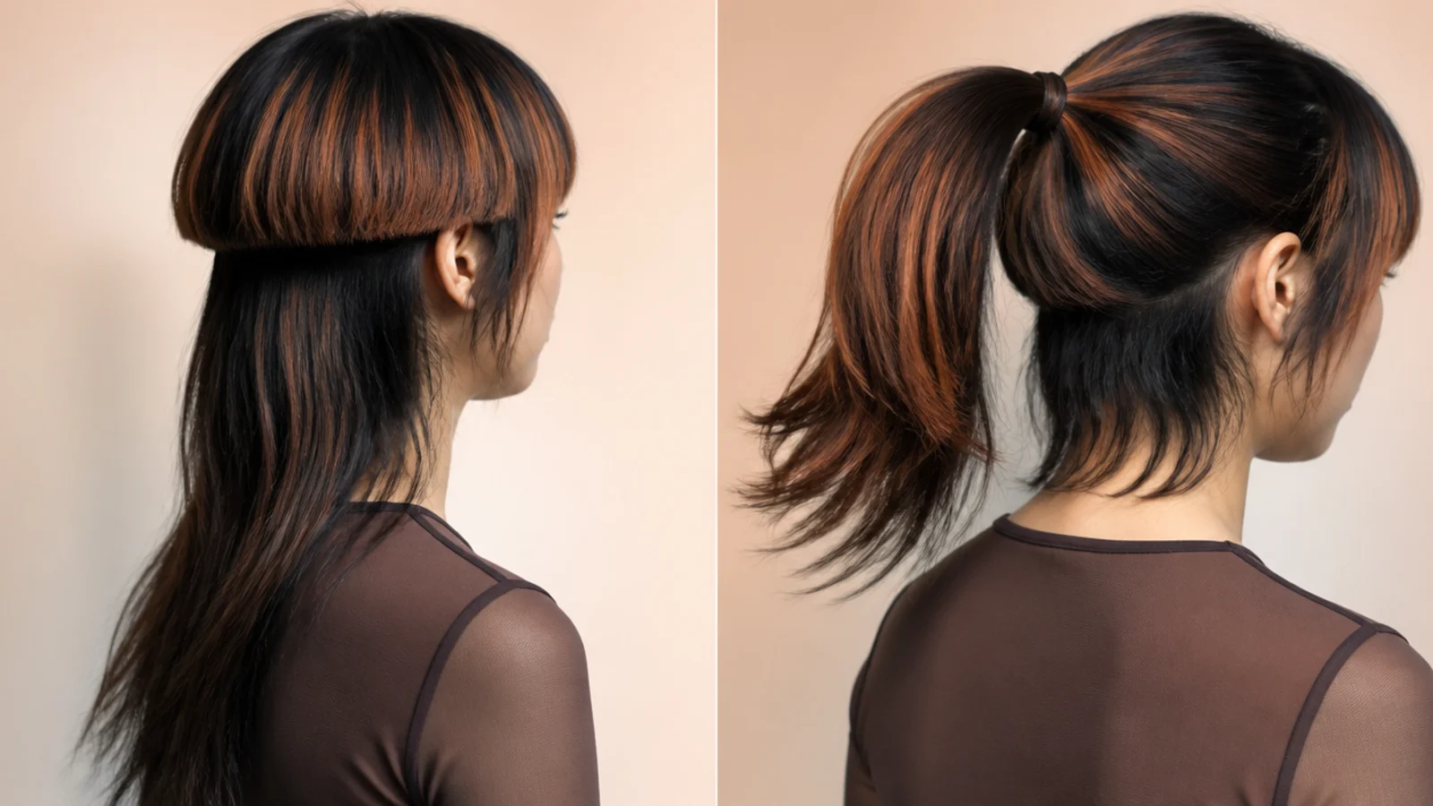 Two ponytails with different amounts of short hair escaping at the front