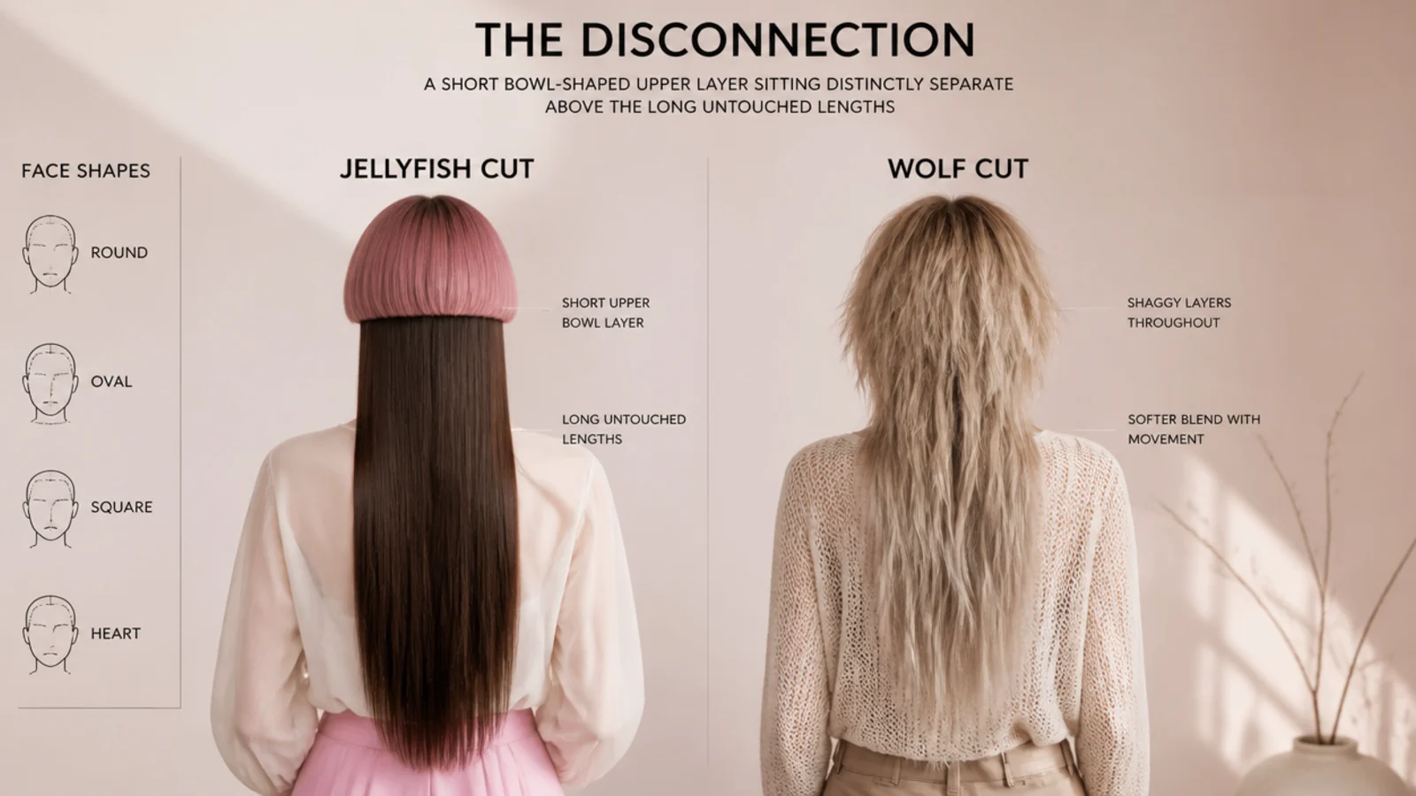 A round face and a long face compared beside two different layer shapes