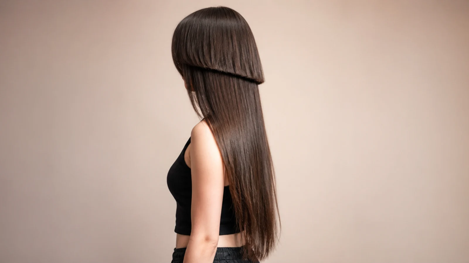 Hair lifted to reveal shorter interior sections beneath a long canopy