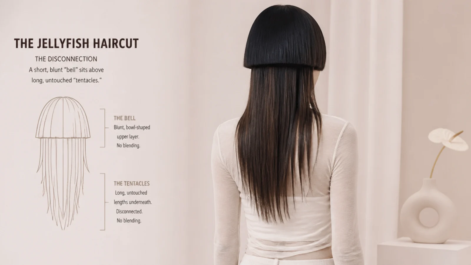 Layered long hair falling beneath a solid short upper layer