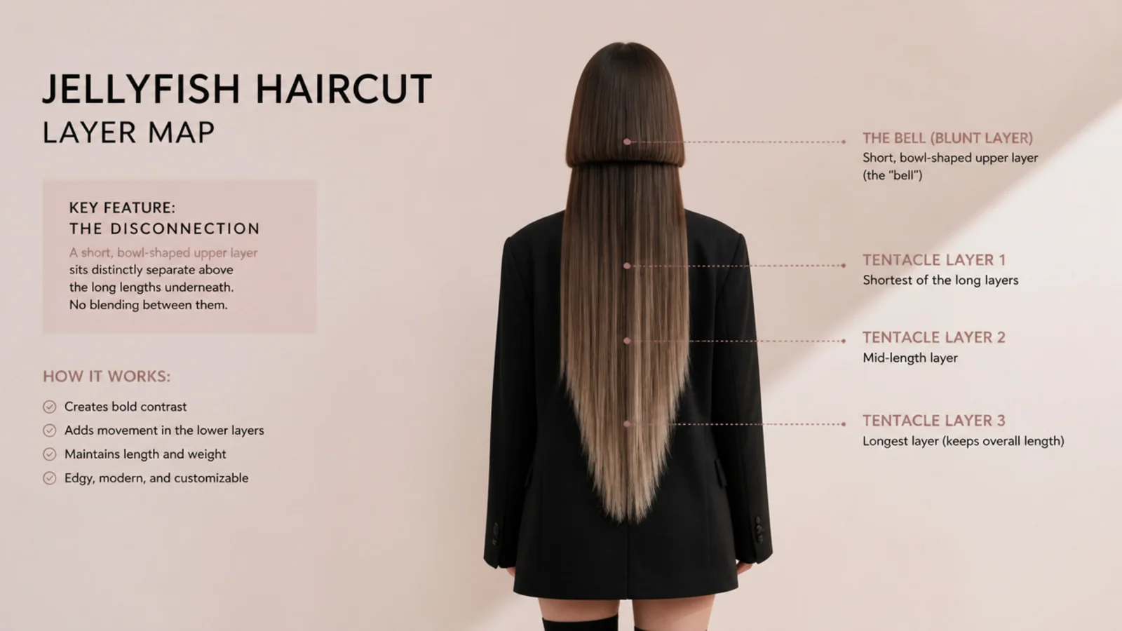 Sections lifted to show where layer lengths begin inside long hair