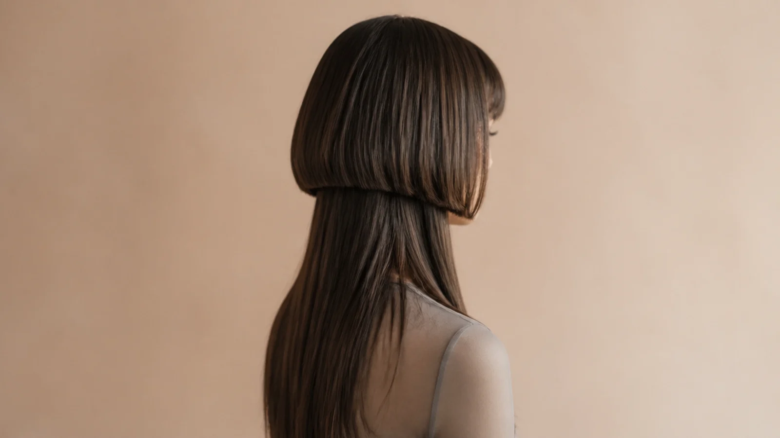 A short wispy fringe high on the forehead