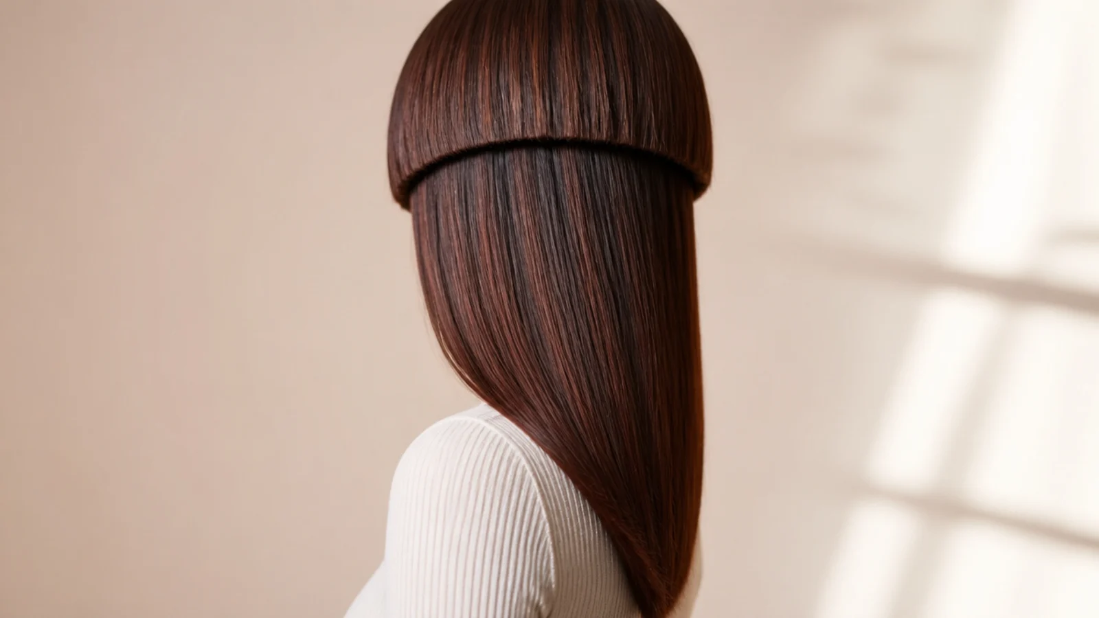 Long hair cut into a pointed V at the back