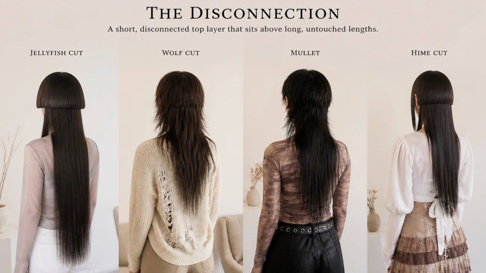 Three long layered cuts arranged for comparison