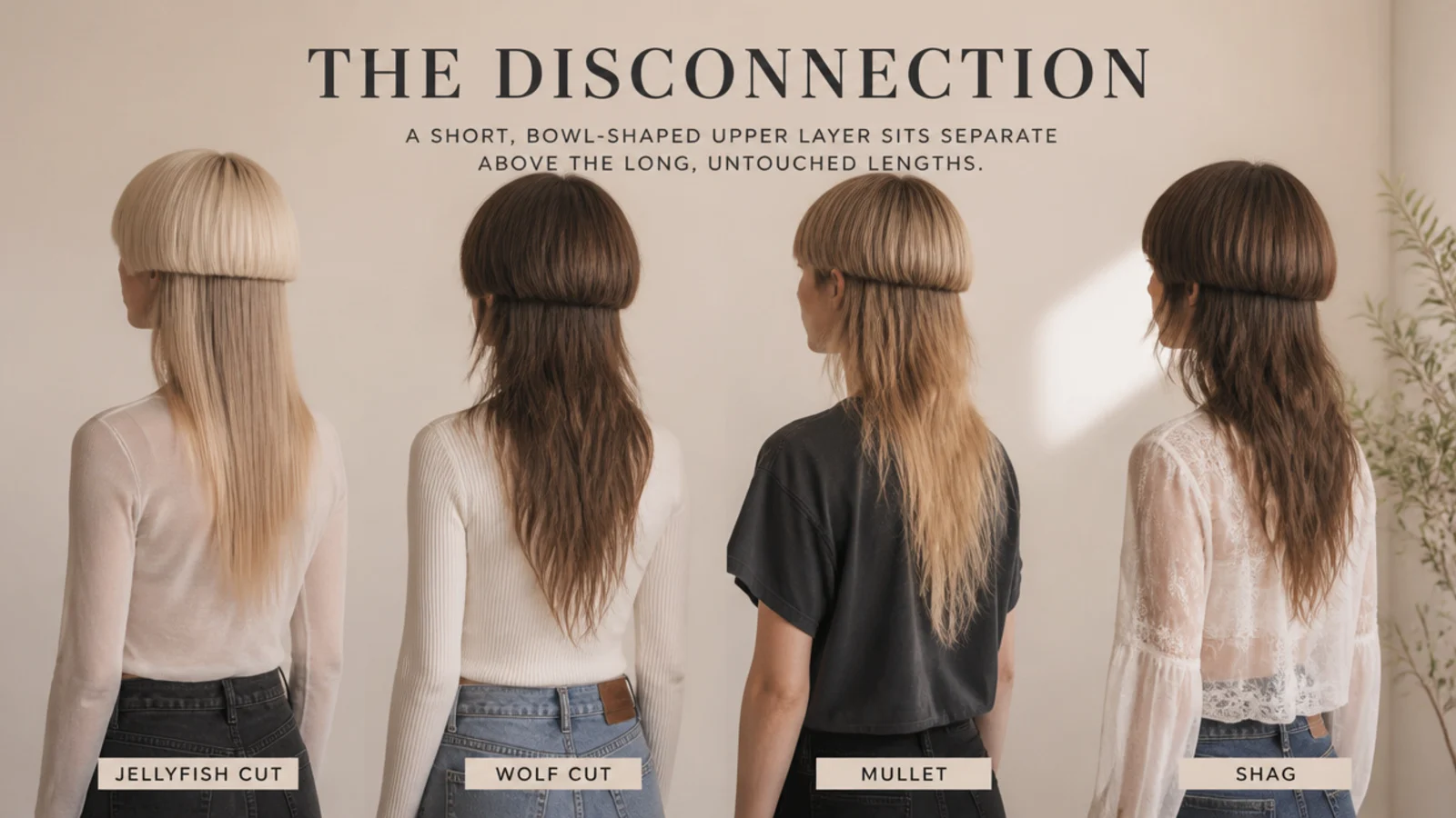 Three medium length layered cuts arranged for comparison