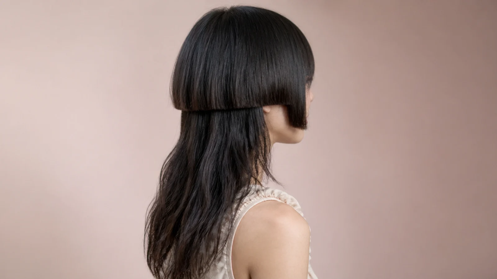 Two straight cheek-length panels beside a wavy bell