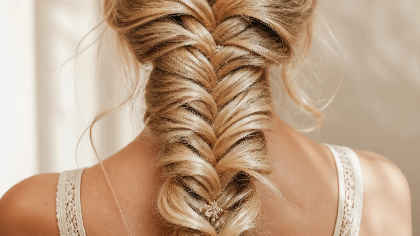 A golden blonde braid catching warm light