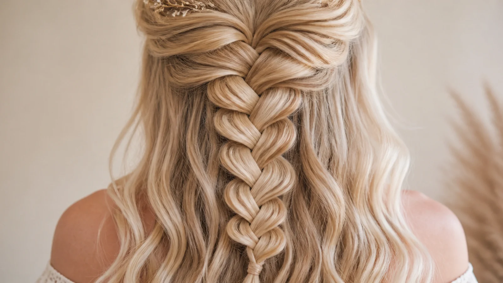 A soft yellow toned braid over loose hair worn half up