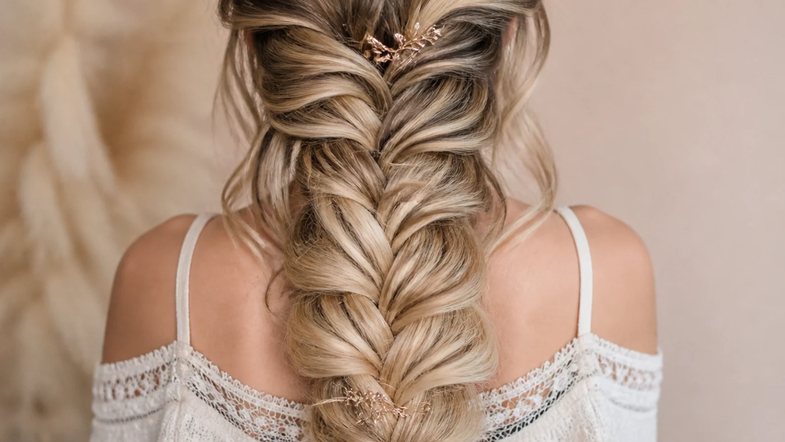 A braid mixing dark roots with painted lighter mid lengths