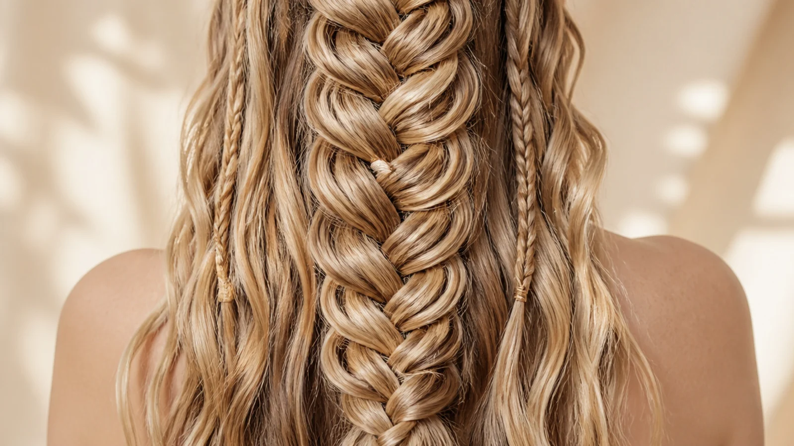 A honey toned crochet braid secured close to the scalp