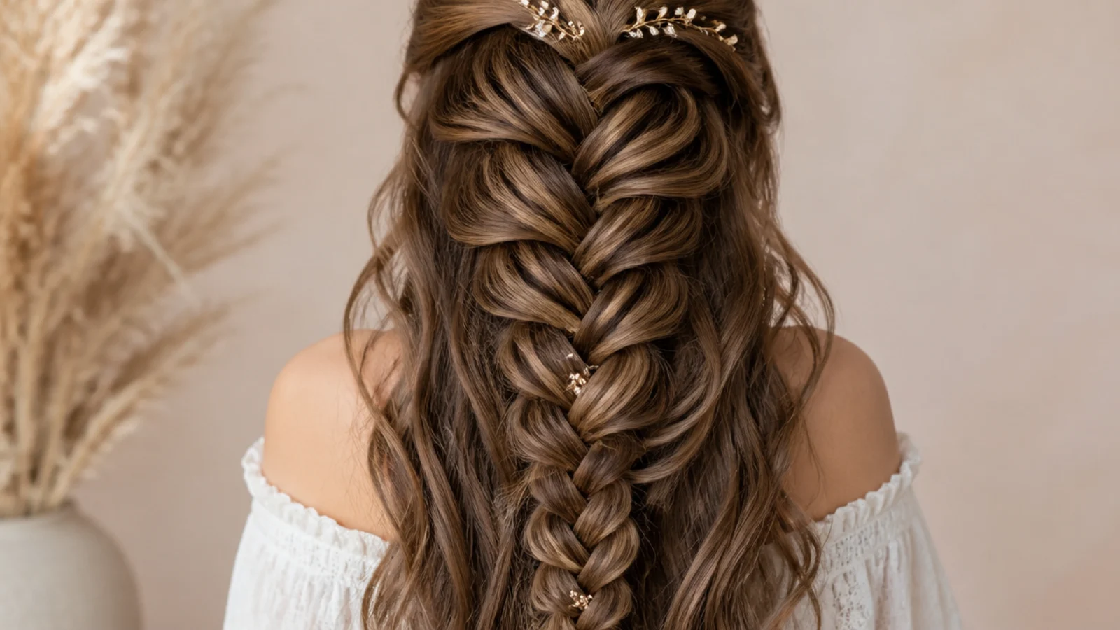 A wide fishtail braid running down to the waist