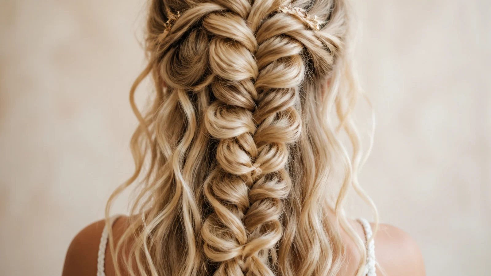 A half up braid with two soft pieces left down at the temples