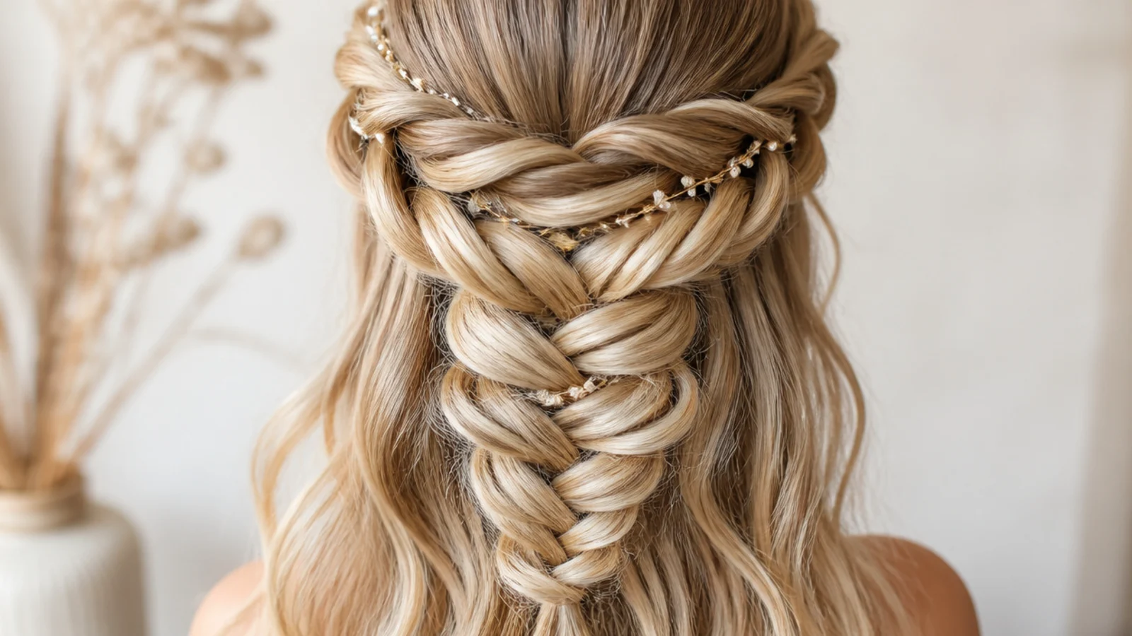 A braid wrapped around the crown and pinned into a halo