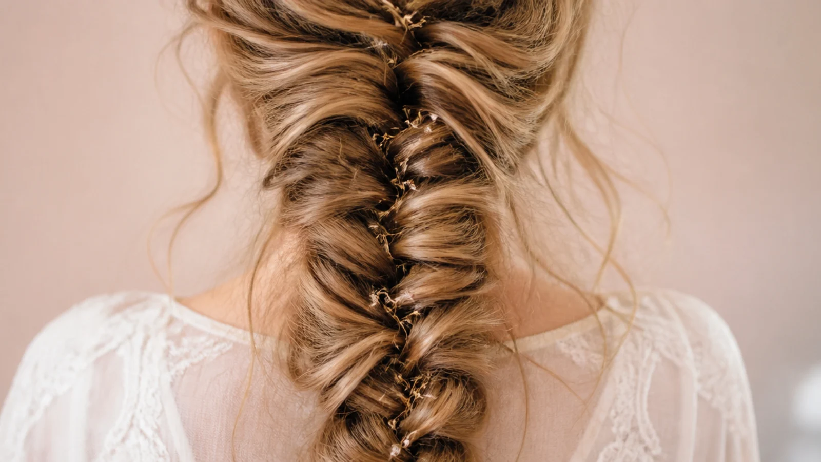A slept in braid with softened edges and loose strands