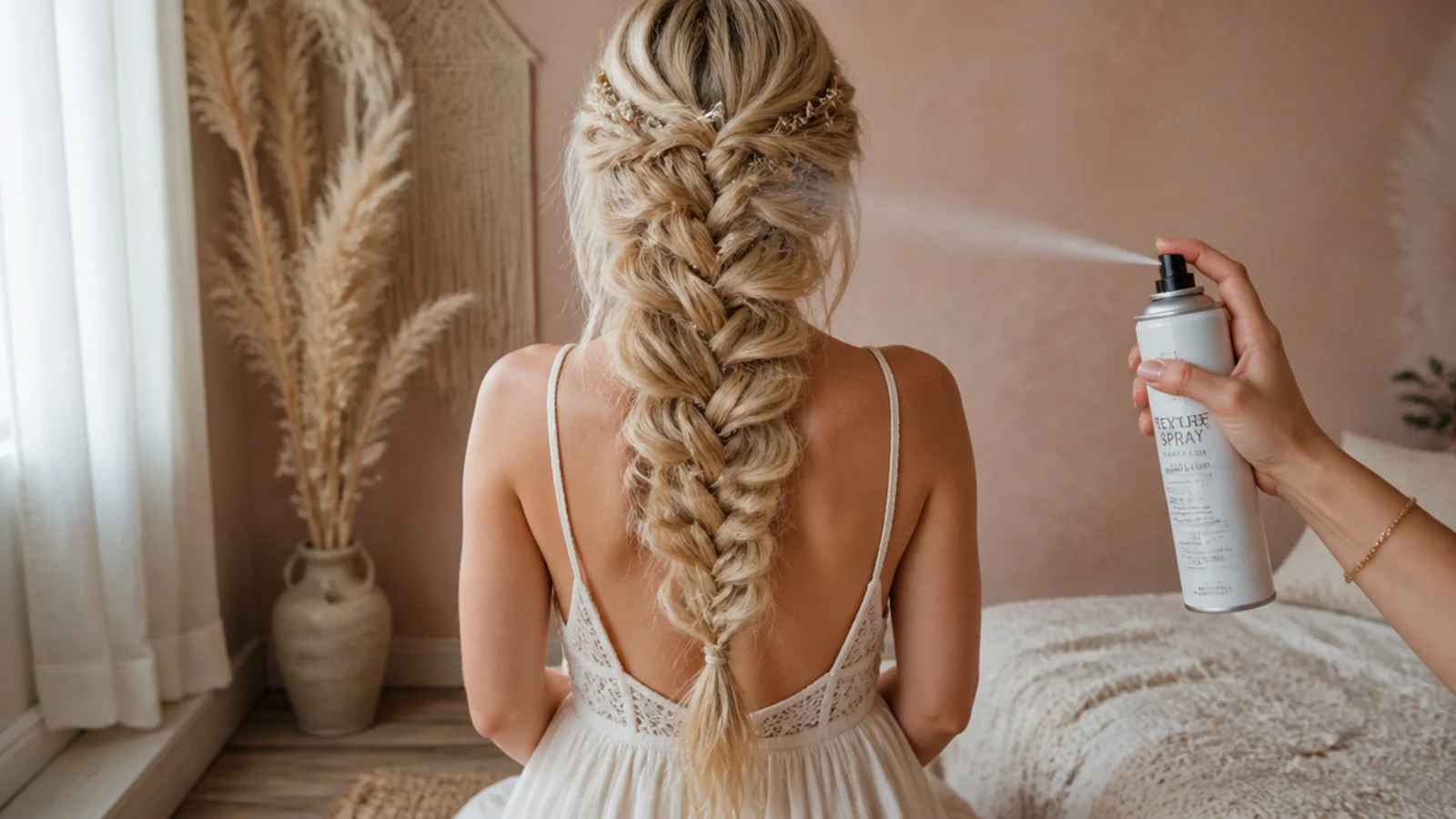 A fine braid held with clear elastics and softened at the edges