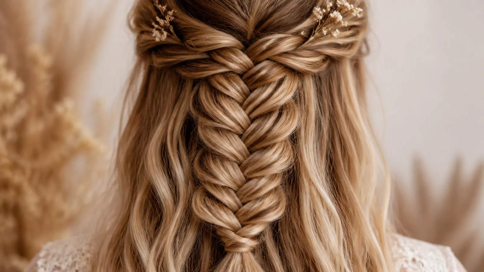 A quick half up braid above loose hanging lengths