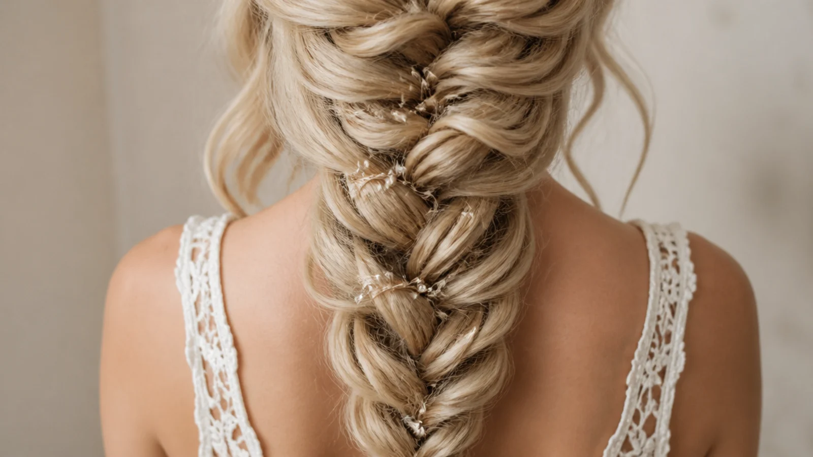 A fine textured braid with visible sprayed grit at the roots