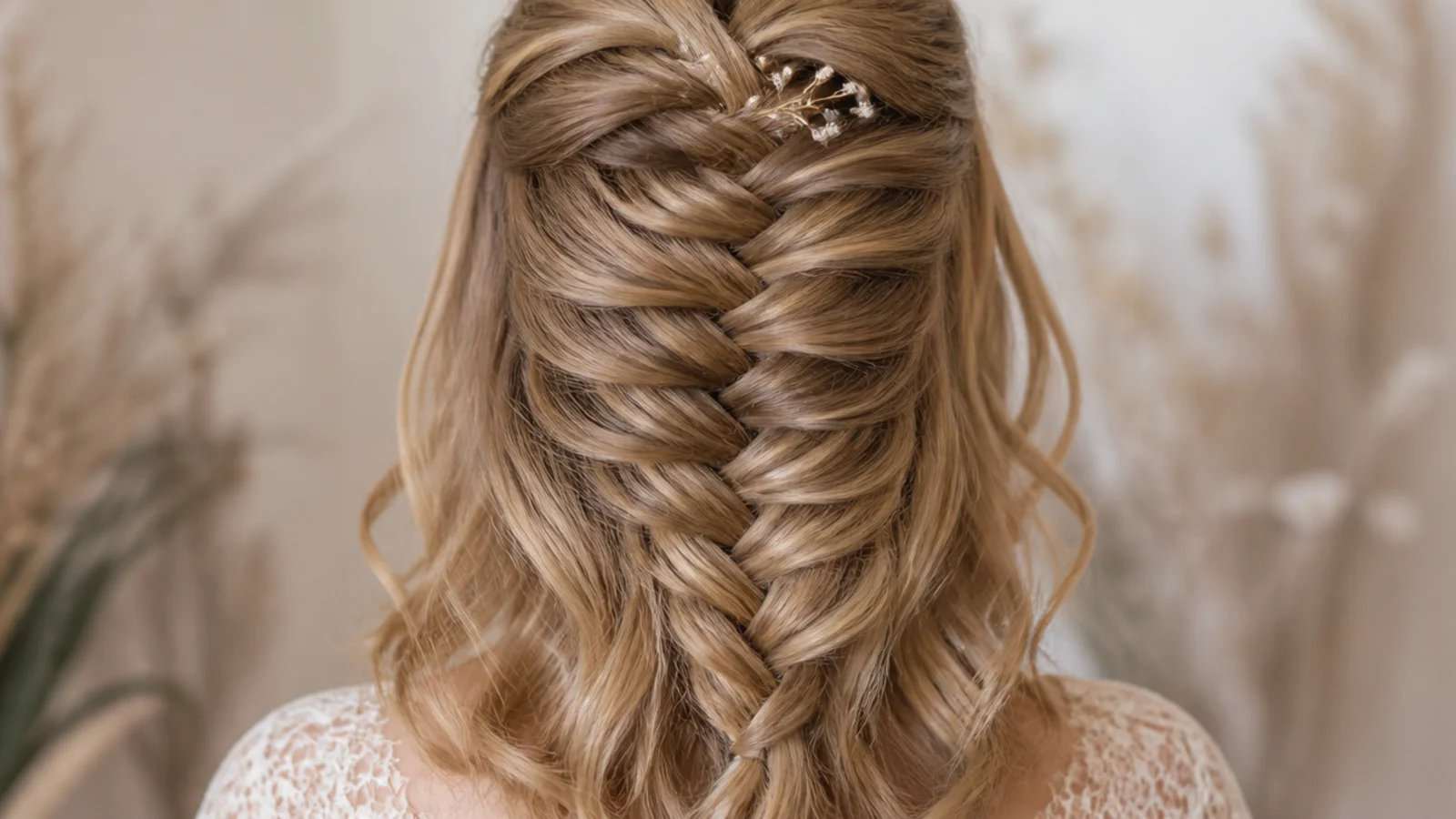 A short braid finishing at the shoulder with widened upper segments