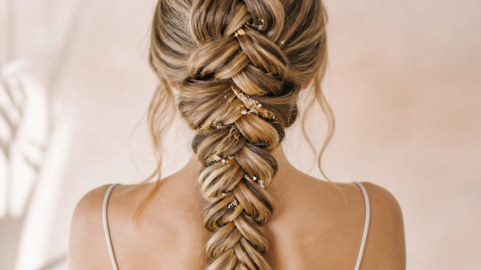 Two loose pieces framing the face beside a soft braid
